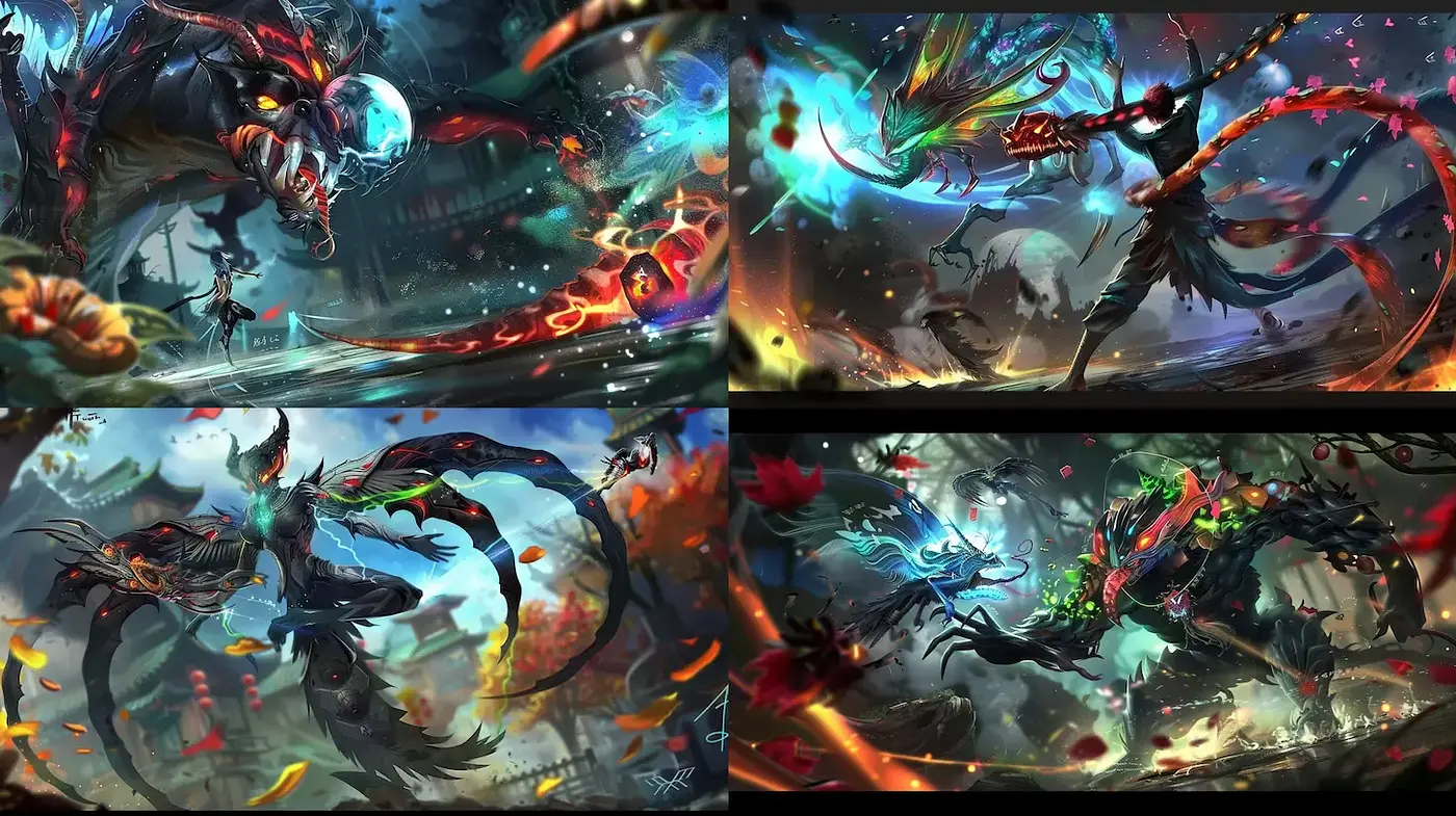 Dynamic and Vivid Fantasy Art with Rich Textures and Elements of Eastern Mythology - Midjourney sref style