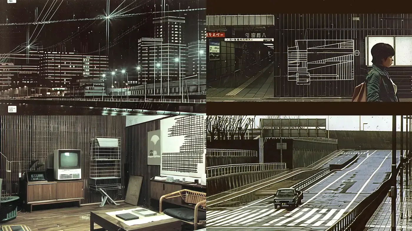 Aesthetic of Urban Nostalgia with Retro Futurism Influences - Midjourney sref style