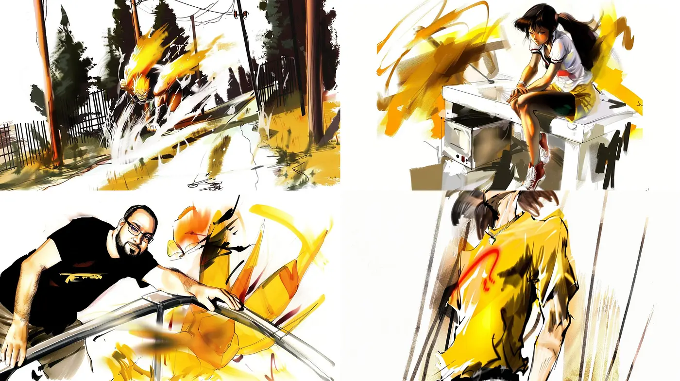 Dynamic Brushwork and Bold Contour Lines with a Vivid Comic-Inspired Palette - Midjourney sref style