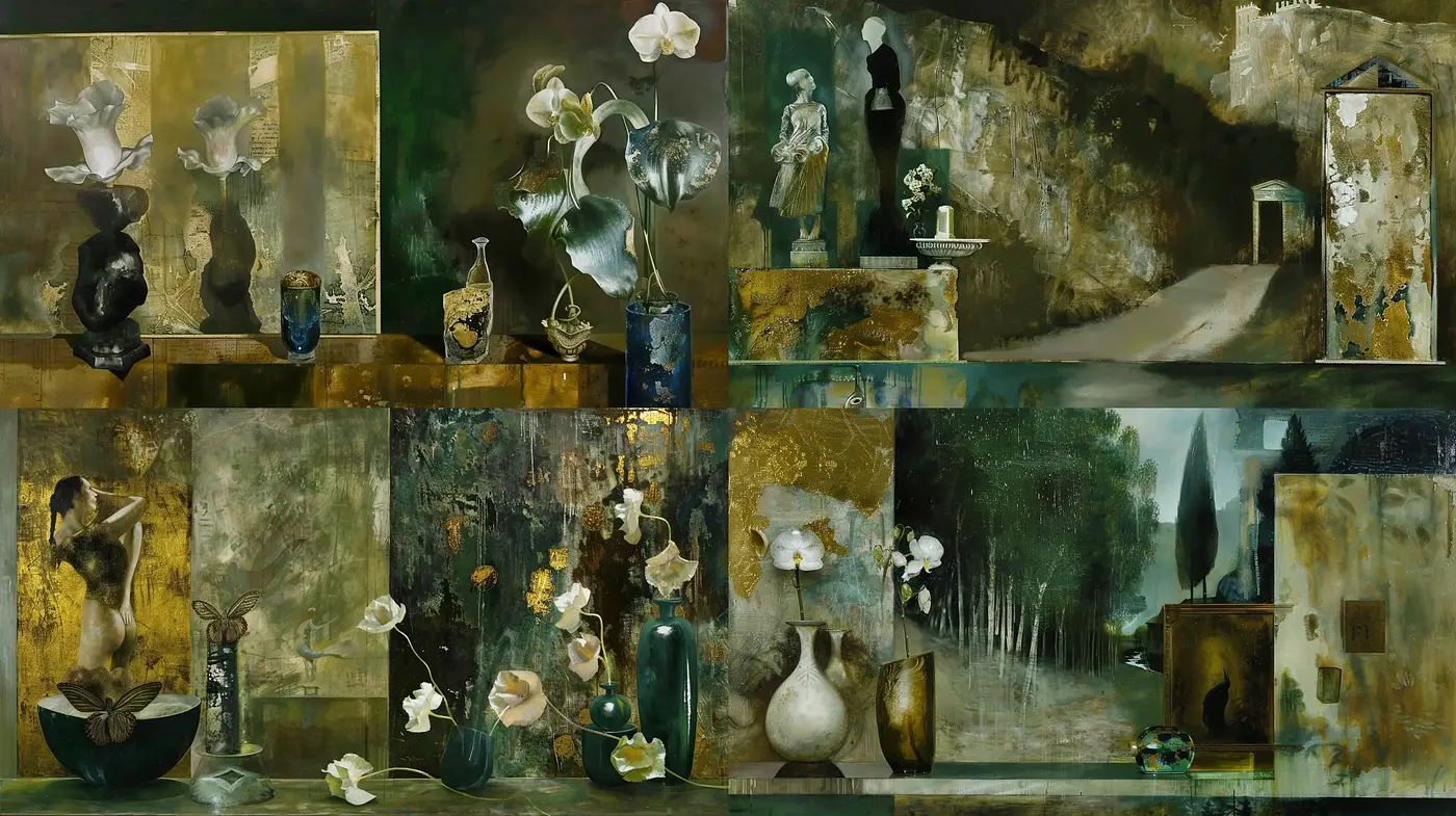 Ethereal Botanical Tableaux with a Dark Romantic Essence - Midjourney sref style