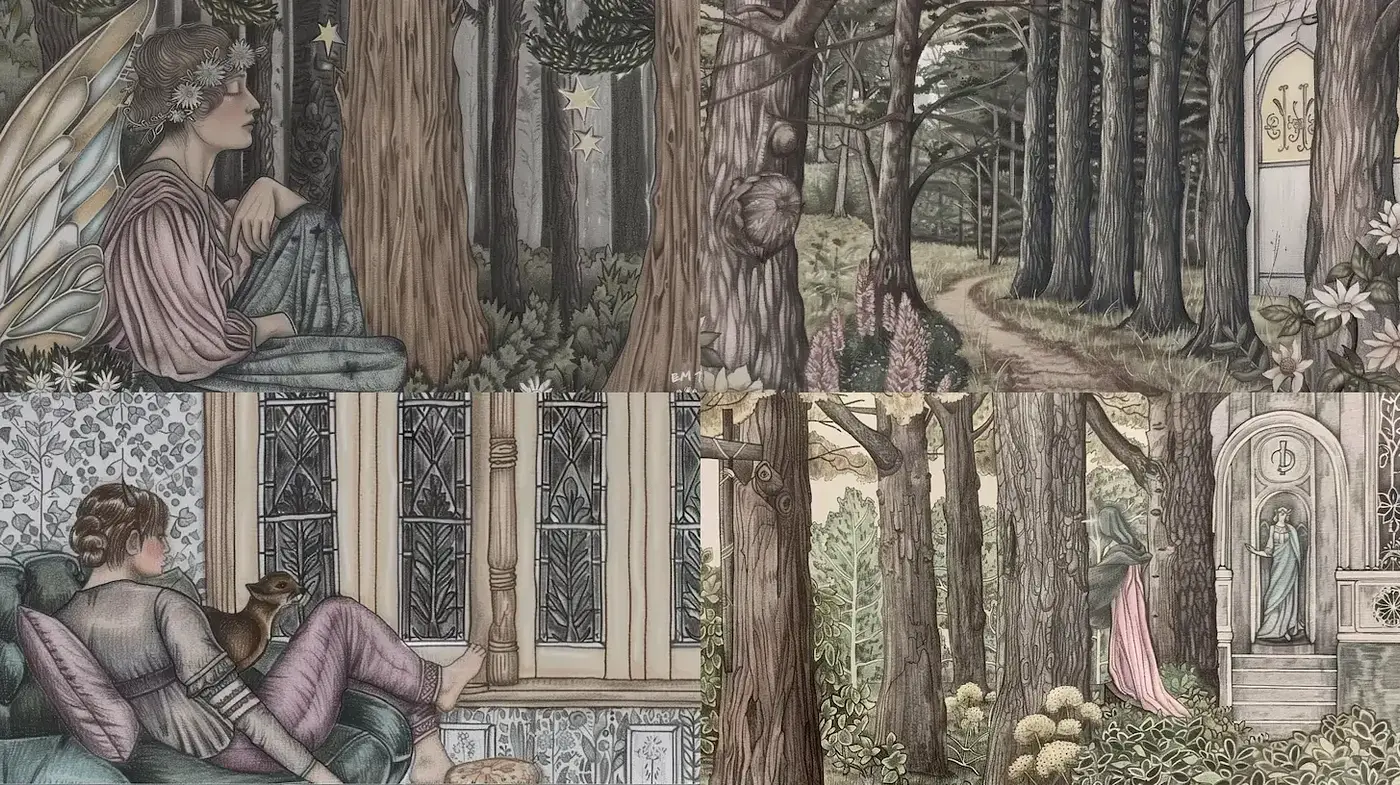 Enchanted Tapestry: A Homage to the Art Nouveau Movement and the Fantasy Genre - Midjourney sref style