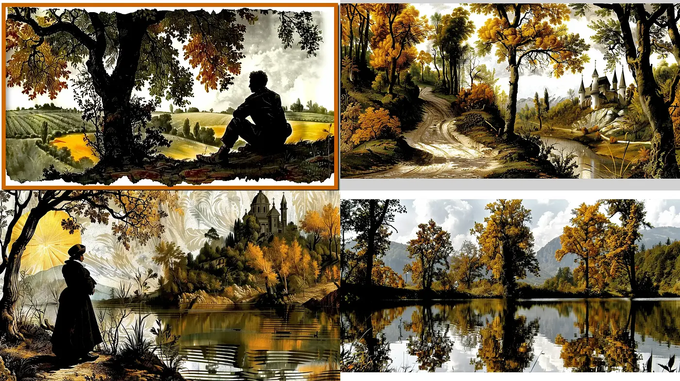 Autumnal Elegance: A Harmonious Blend of Silhouettes and Warm Hues - Midjourney sref style