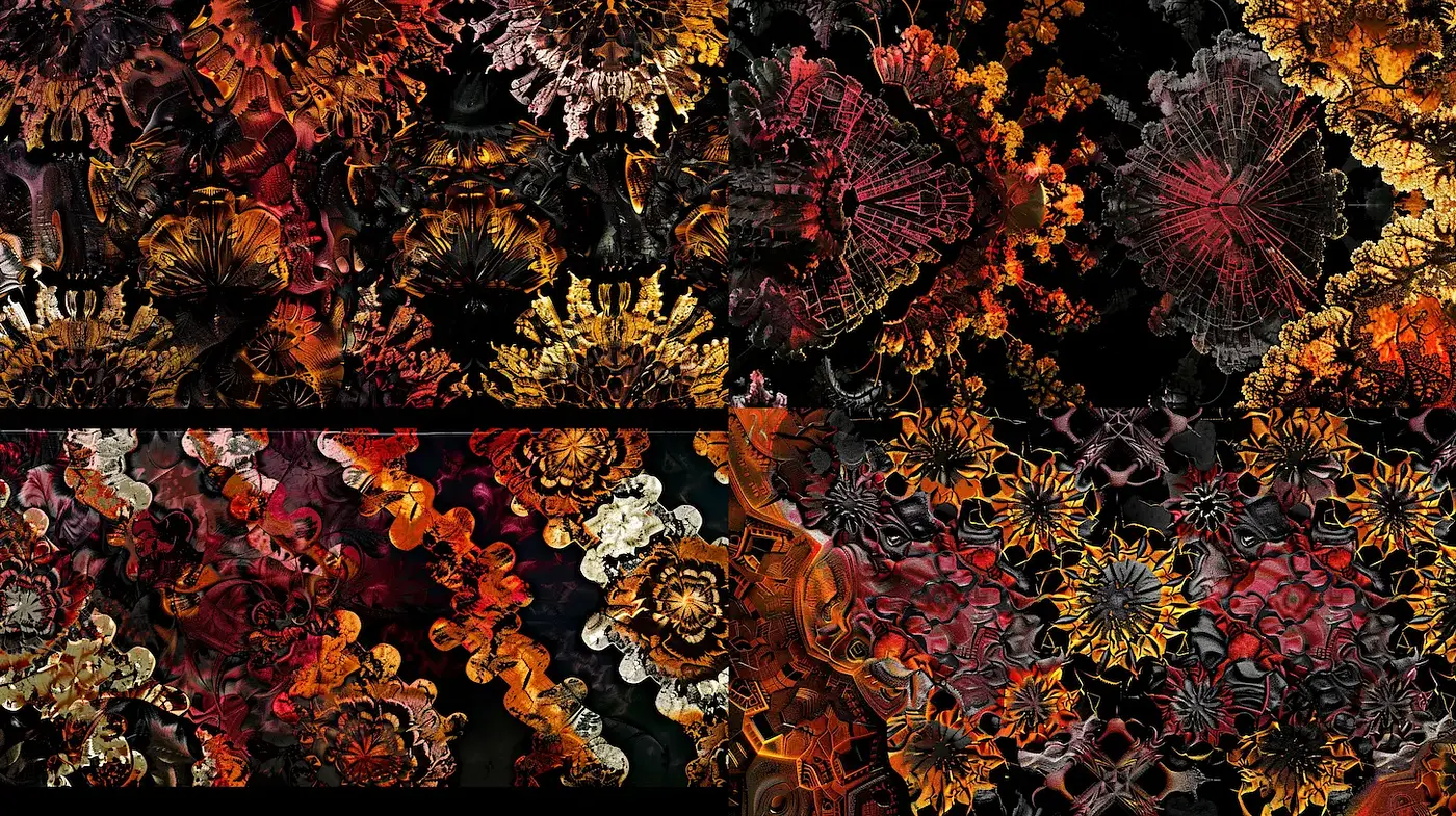 Intricate and Vibrant Organic Patterns with a Dark Aesthetic - Midjourney sref style
