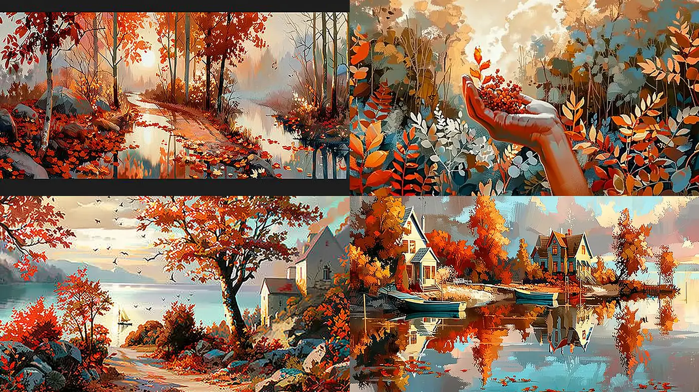 Autumnal Tranquility: A Tapestry of Warm Hues and Serene Landscapes - Midjourney sref style