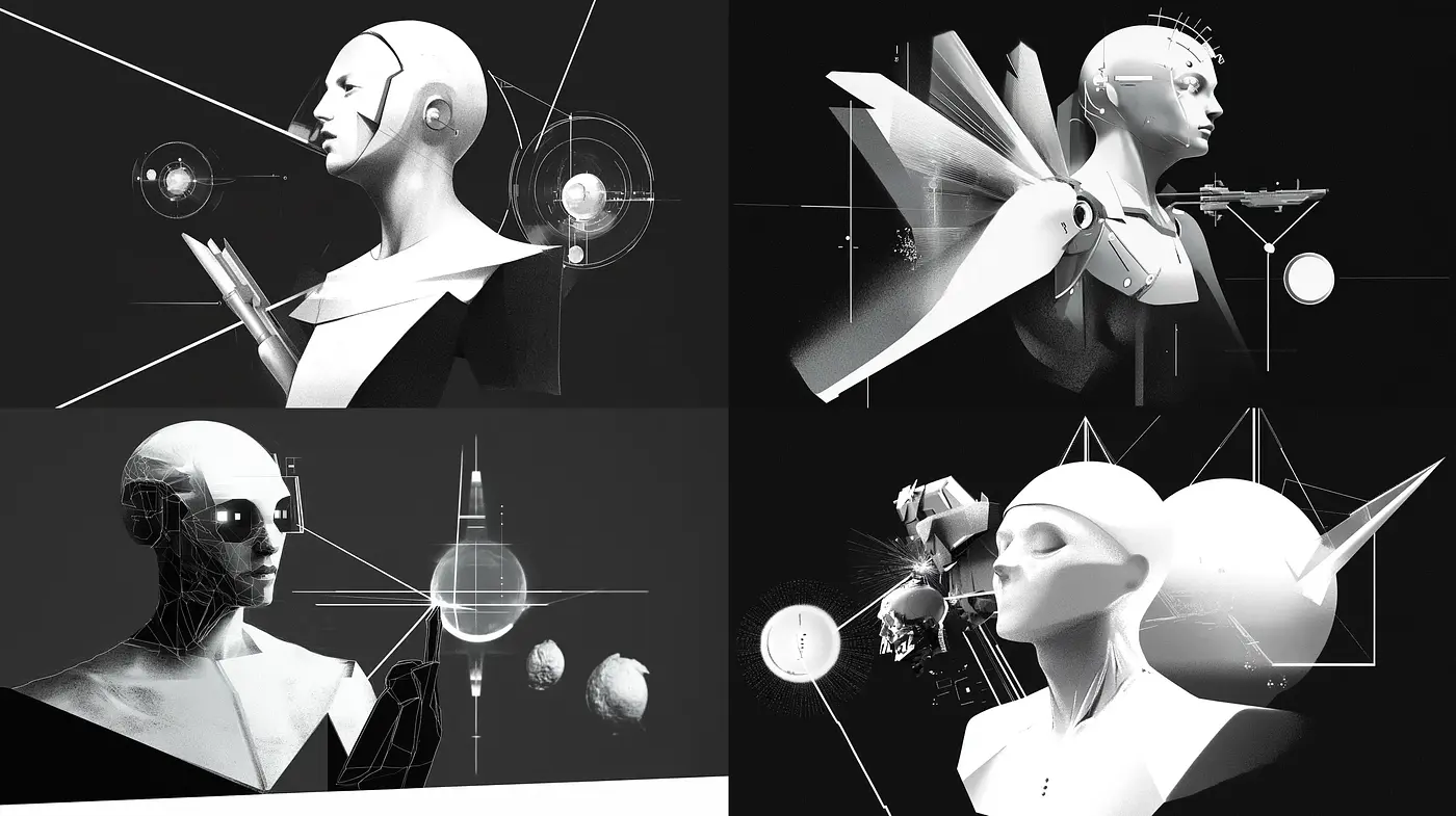 Monochrome Futura: A Harmonious Blend of Geometric Precision and Surrealism - Midjourney sref style