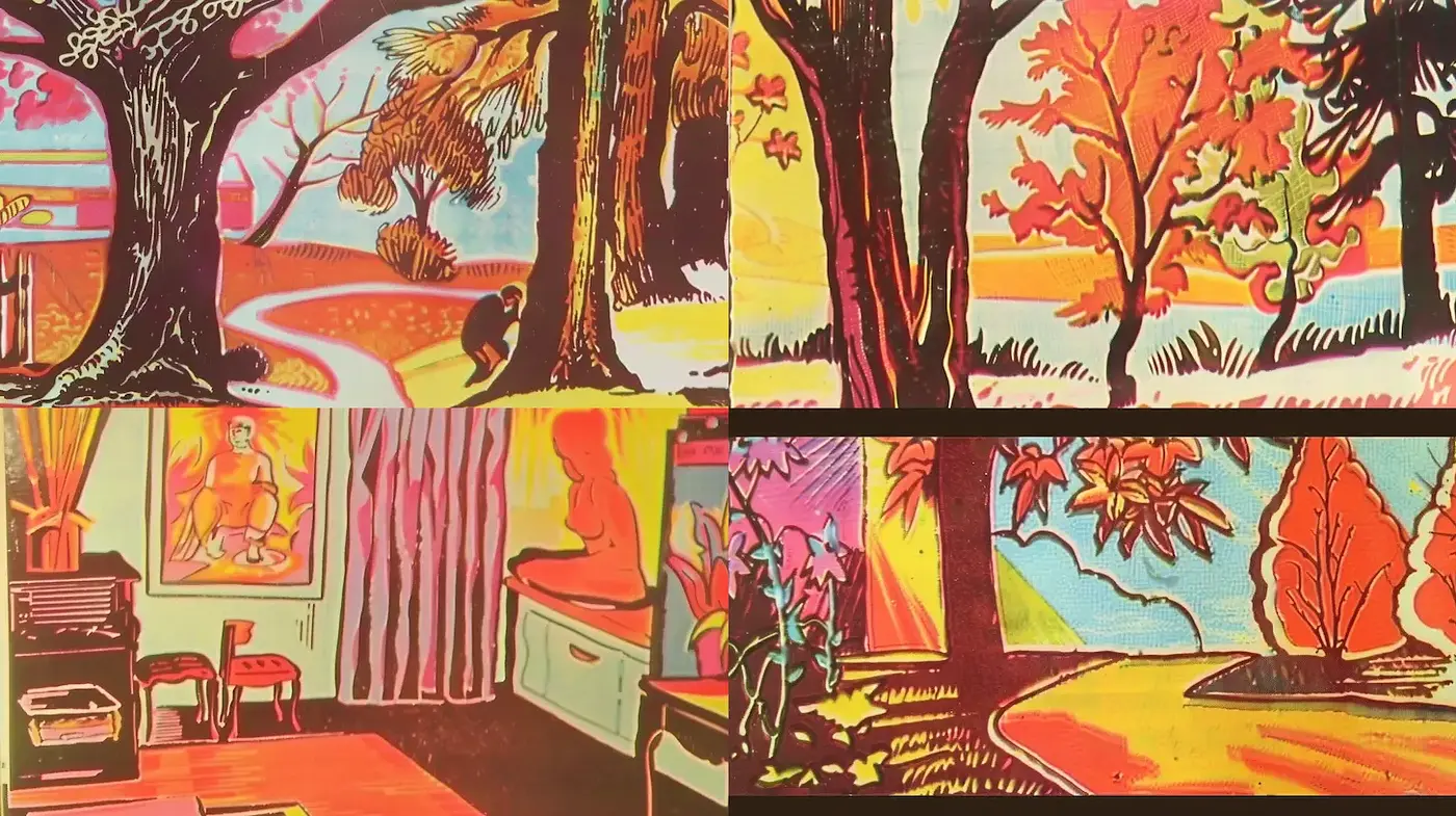 Vibrant and Nostalgic Illustrations with Organic Forms - Midjourney sref style