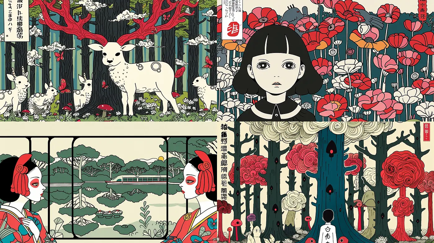 Ethereal Japanese Edo-Inspired Dreamscapes with Surrealist Overtones - Midjourney sref style