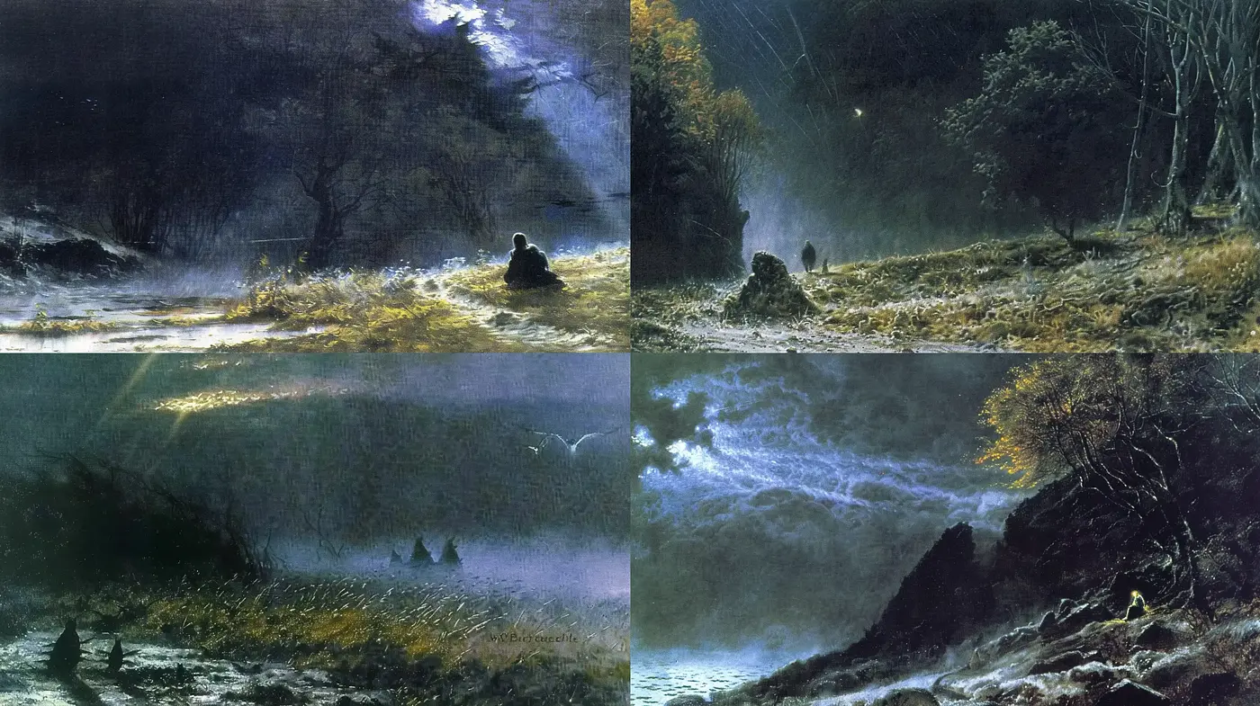 Ethereal Nocturne: A Symphony of Twilight Hues and Shadows - Midjourney sref style