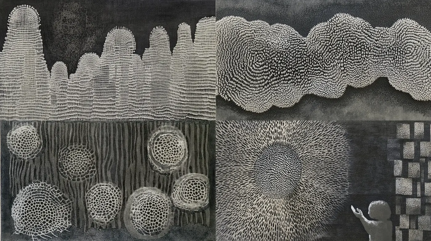 Monochromatic Textural Waves in Abstract Expressionism - Midjourney sref style