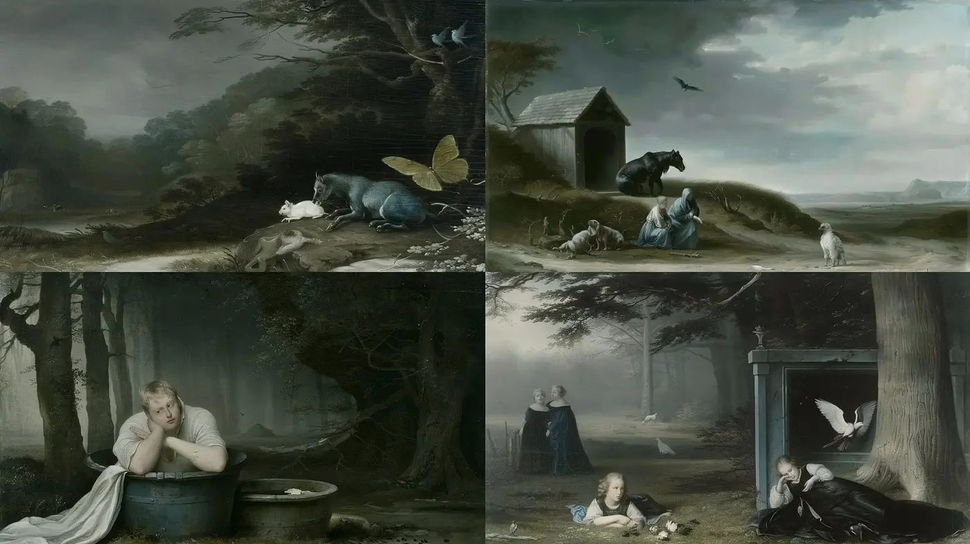Ethereal Arcadian Tableaus with a Melancholic Romanticism - Midjourney sref style