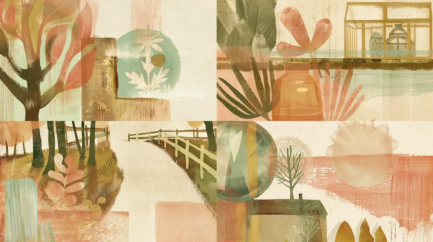 Serene Pastel Textured Collage - Midjourney sref style