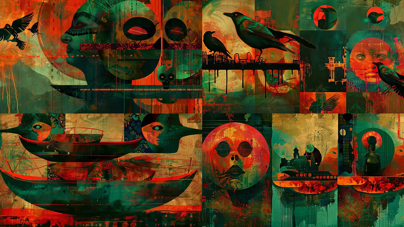 Abstract Ethereal Synchrony in Teal and Sepia Tones - Midjourney sref style