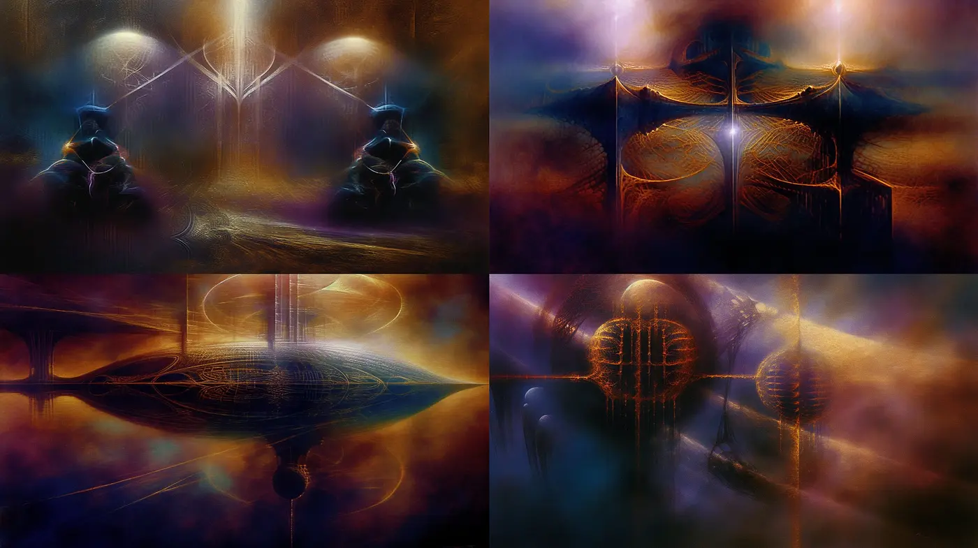 Interdimensional Dreamscape: A Fusion of Ethereal Aesthetics and Surreal Architectures - Midjourney sref style