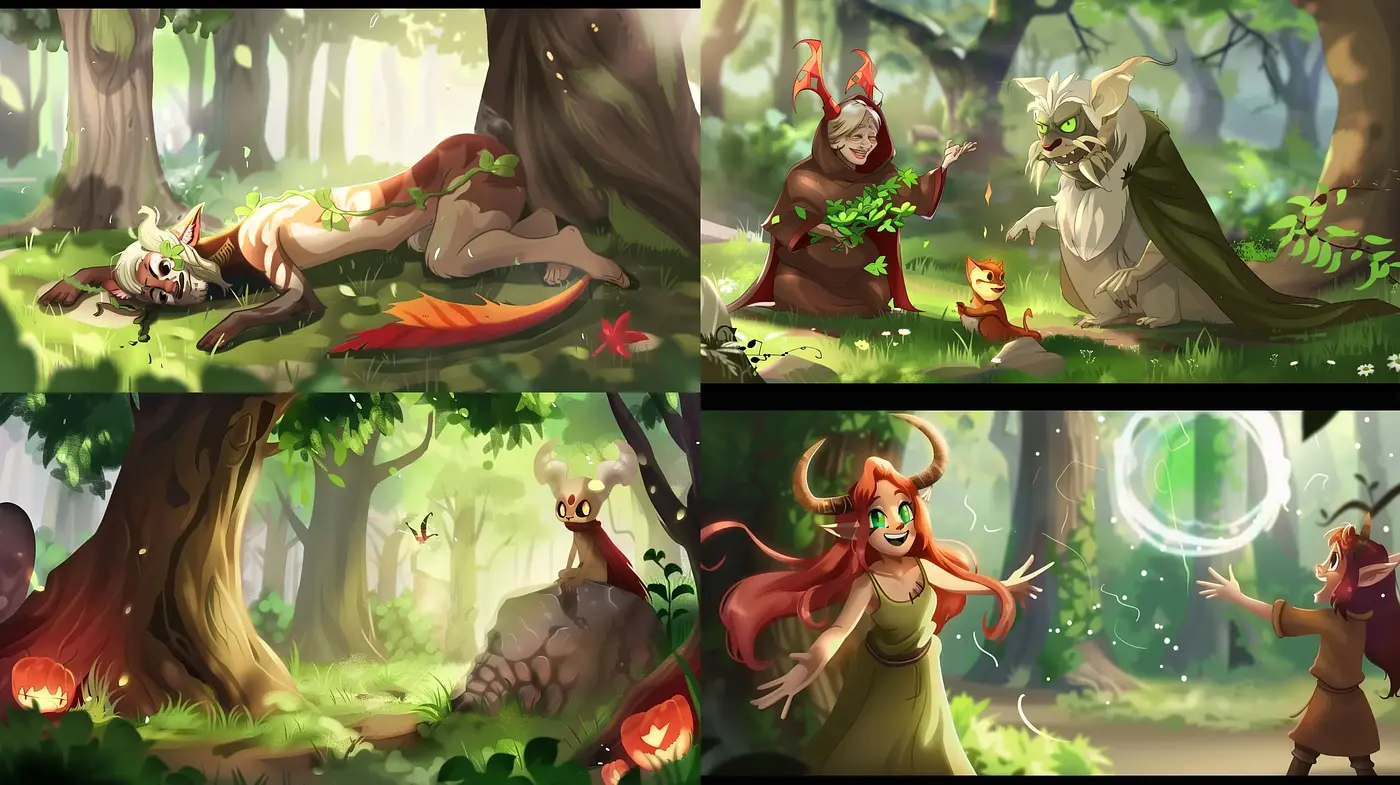 Enchanted Forest Whimsy: A Fusion of Mythical Charm and Lively Nature - Midjourney sref style