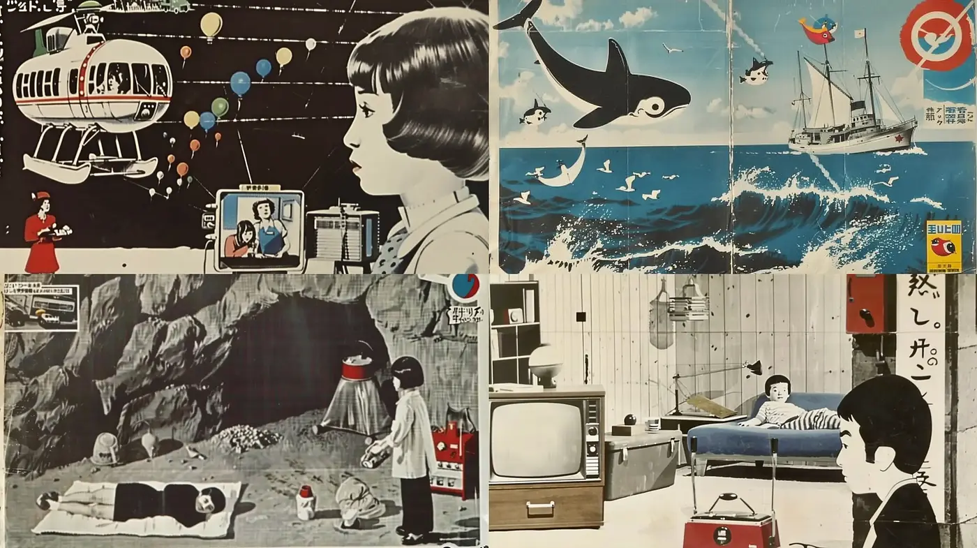Retro Manga-Inspired Monochromatic Collage - Midjourney sref style