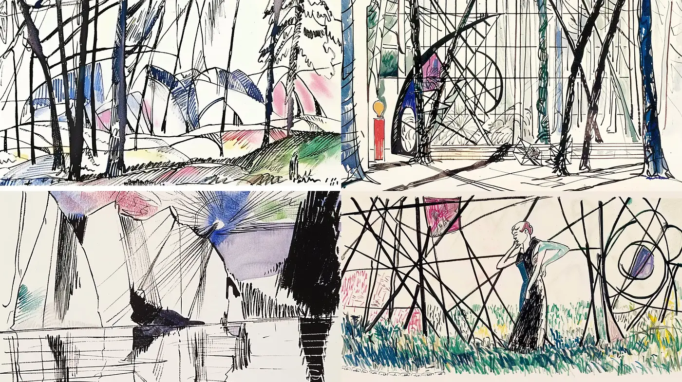 Sketchbook Exploration in Pastel Woods - Midjourney sref style