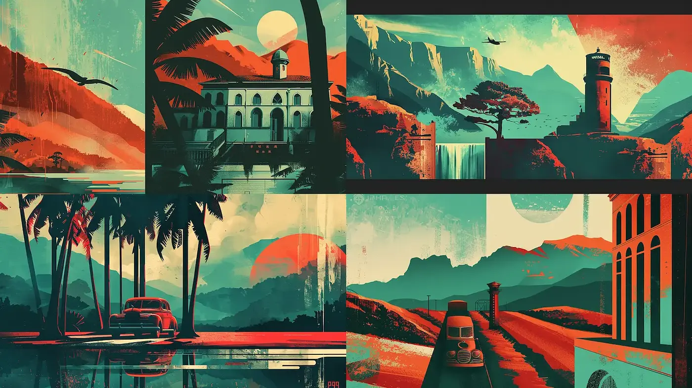 Contemporary Retro Landscape Art with a Nostalgic Vibe - Midjourney sref style