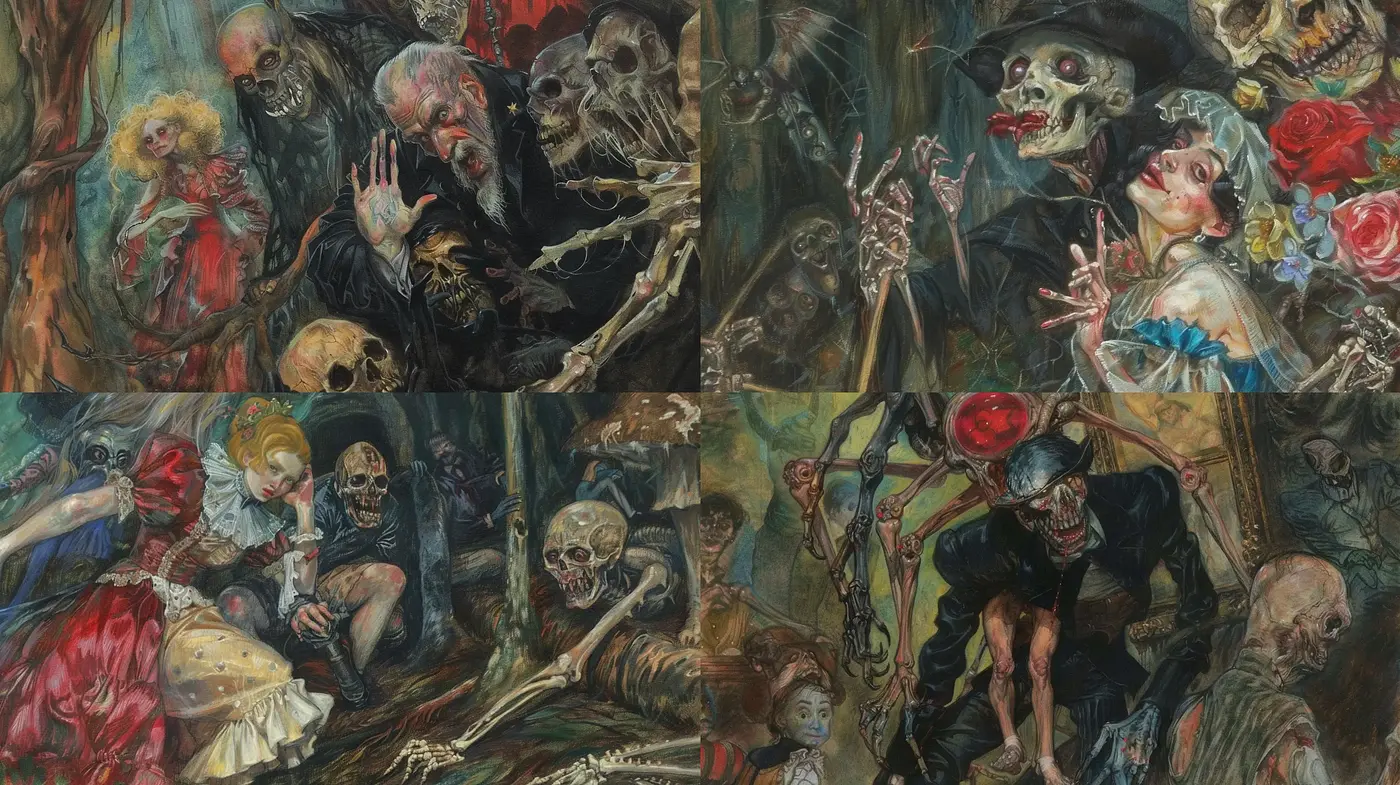 Eerie Danse Macabre in Expressionist Brushwork - Midjourney sref style