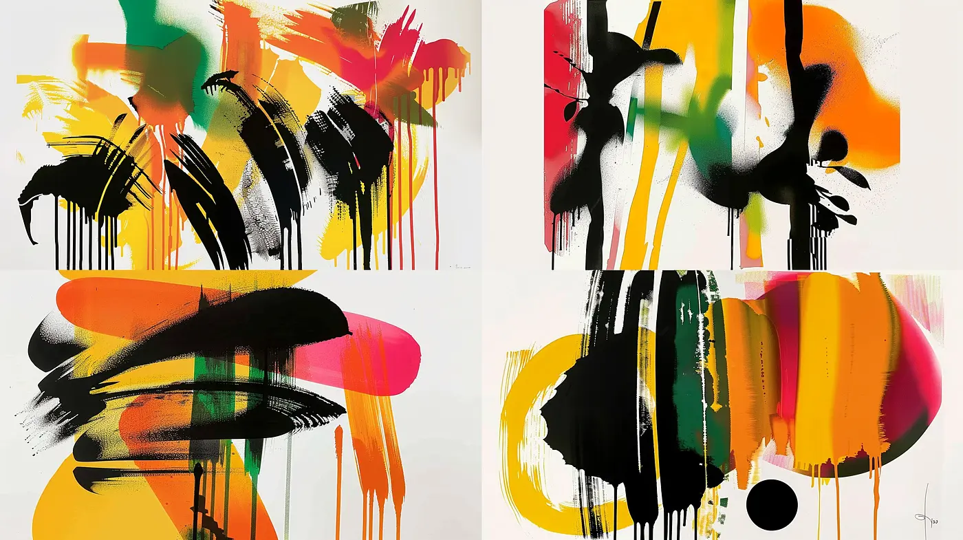 Abstract Vibrancy: A Convergence of Bold Strokes and Splattered Chromatic Symphony - Midjourney sref style