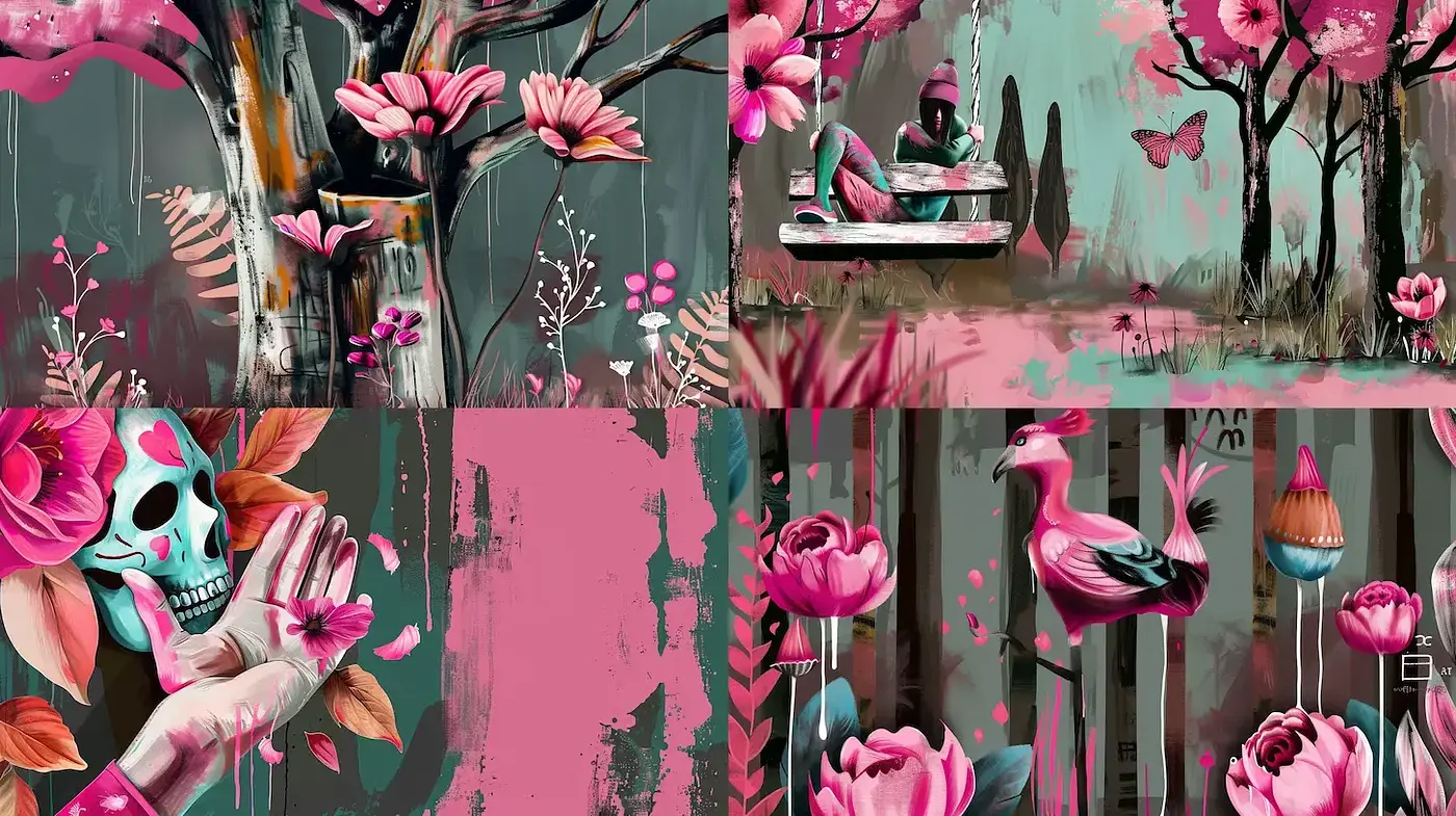 Whimsical floral motifs with a surreal twist - Midjourney sref style