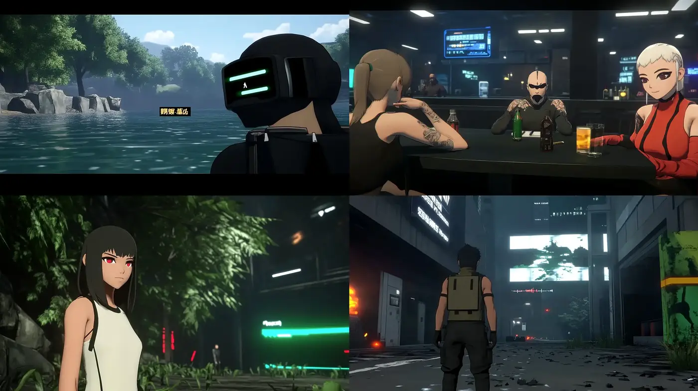 Neo-Digital Anime Fusion with Subdued Cyberpunk Overtones - Midjourney sref style