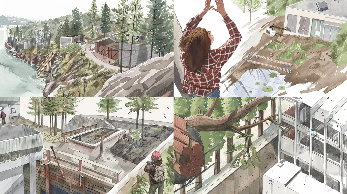 Serene Architectural Vistas: The Fusion of Nature and Modern Design - Midjourney sref style