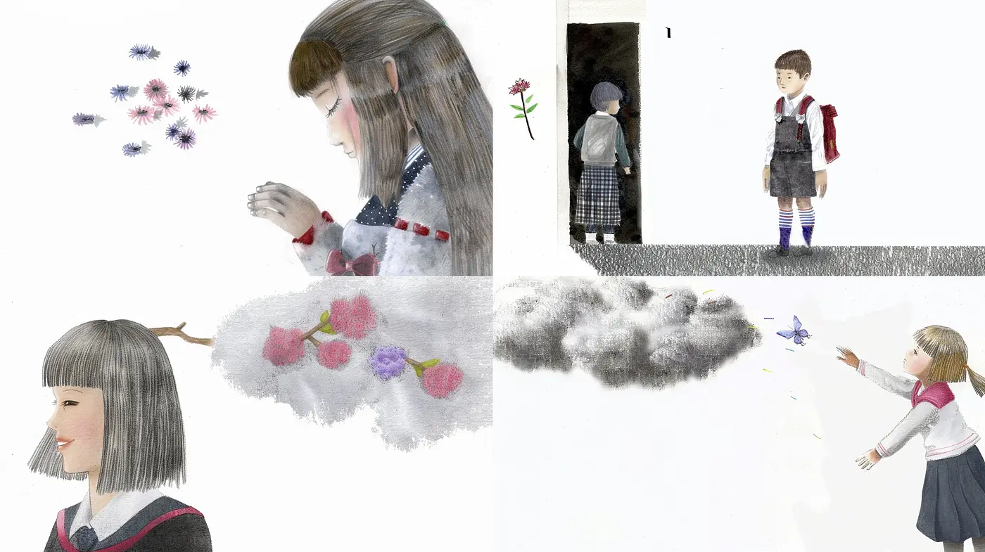 Whimsical Innocence in Textured Pastel: A Dreamlike Blending of Youth and Storybook Aesthetics - Midjourney sref style