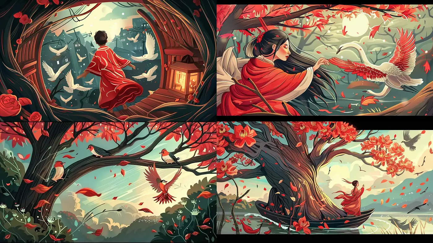 Sweeping Elegance: A Lyrical Interplay of Nature and Fantasy in Art - Midjourney sref style
