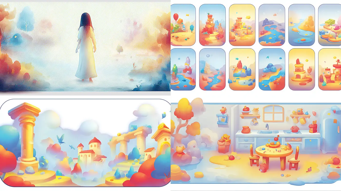 Whimsical Dreamscape with Soft Pastels and Nostalgic Elements - Midjourney sref style