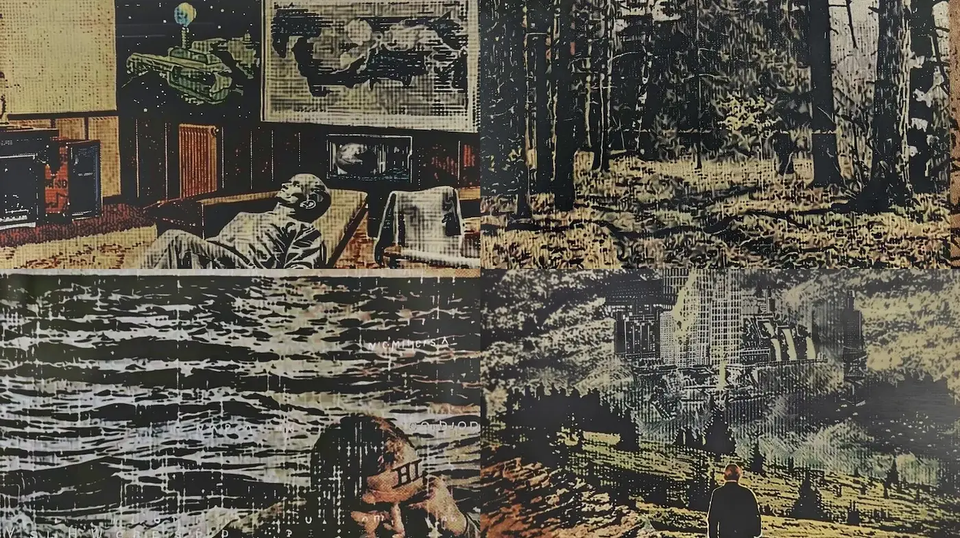 Surreal, vintage-inspired collages evoking a sense of melancholy and exploration - Midjourney sref style