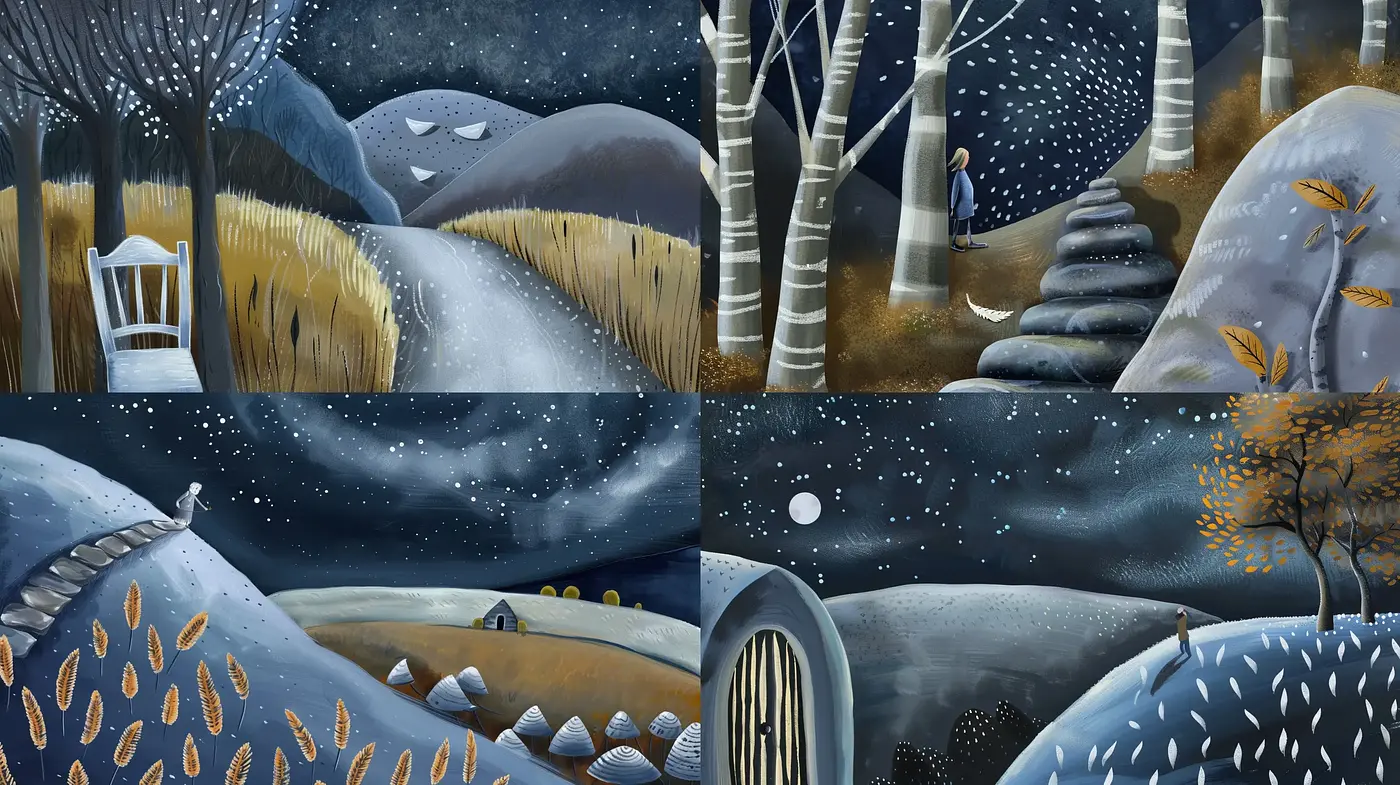 Tranquil Nocturnal Landscapes: A Consistent Dreamscape Journey - Midjourney sref style