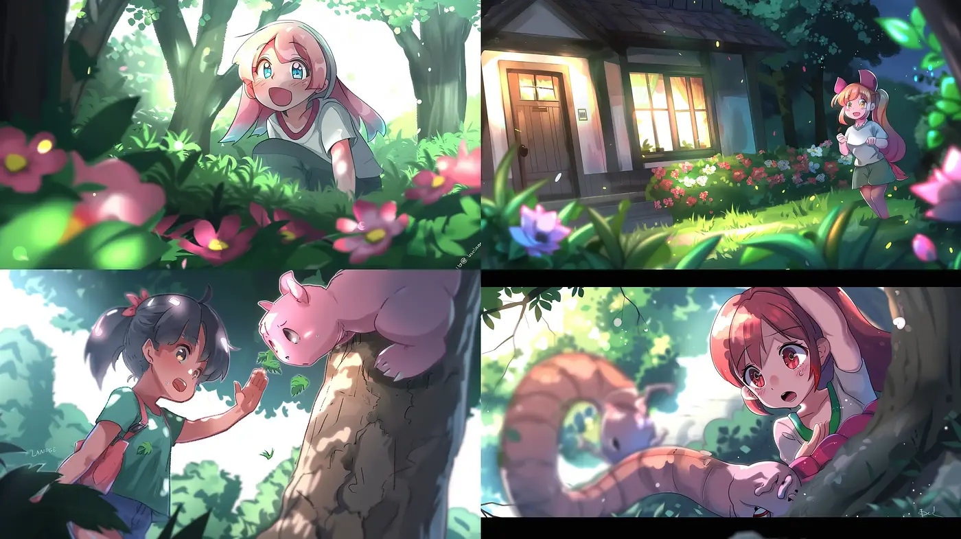 Whimsical Anime-Inspired Enchantment within Lush Verdant Settings - Midjourney sref style