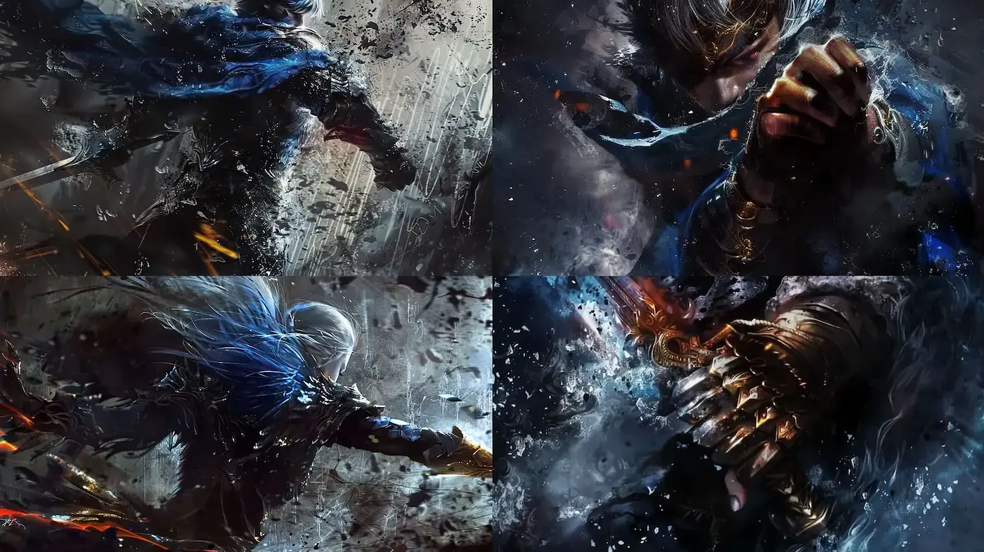 Dynamic and Textured Fantasy Art Style with Elements of Motion and Emotion - Midjourney sref style