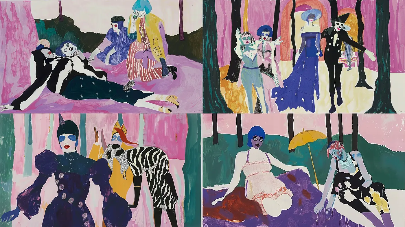 Eclectic Shadows: A Fusion of Abstract and Figurative Elements with a Muted Technicolor Palette - Midjourney sref style