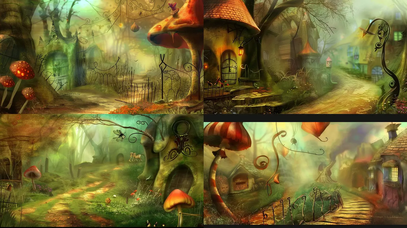 Enchanted Autumnal Hamlets with Whimsical Storybook Appeal - Midjourney sref style