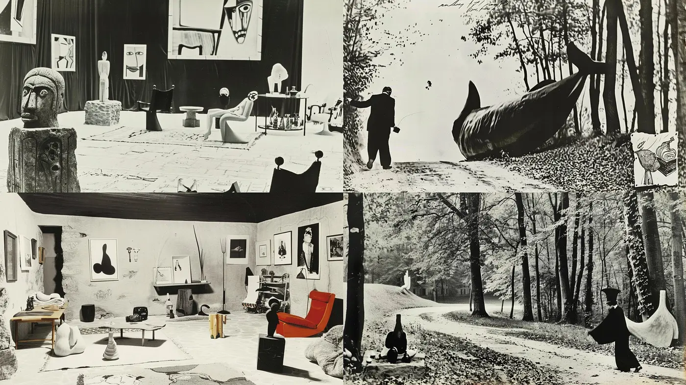 Monochromatic Surrealist Impressions in Contemporary Context - Midjourney sref style