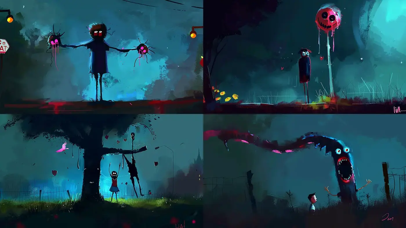 Gloomy and Surreal Illustrations with Atmospheric Depth - Midjourney sref style