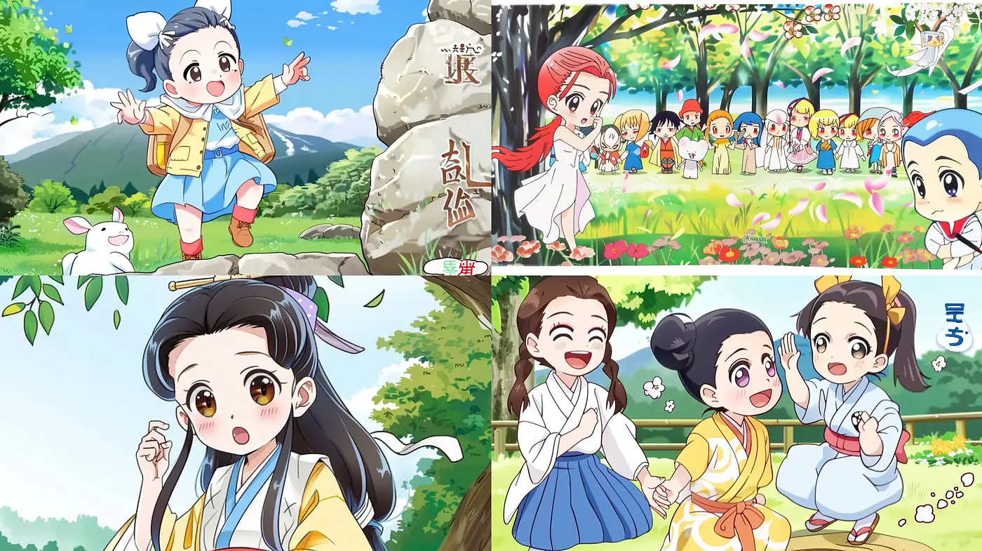 Idyllic Anime-Inspired Pastoral Scenes with Vibrant Expressiveness - Midjourney sref style