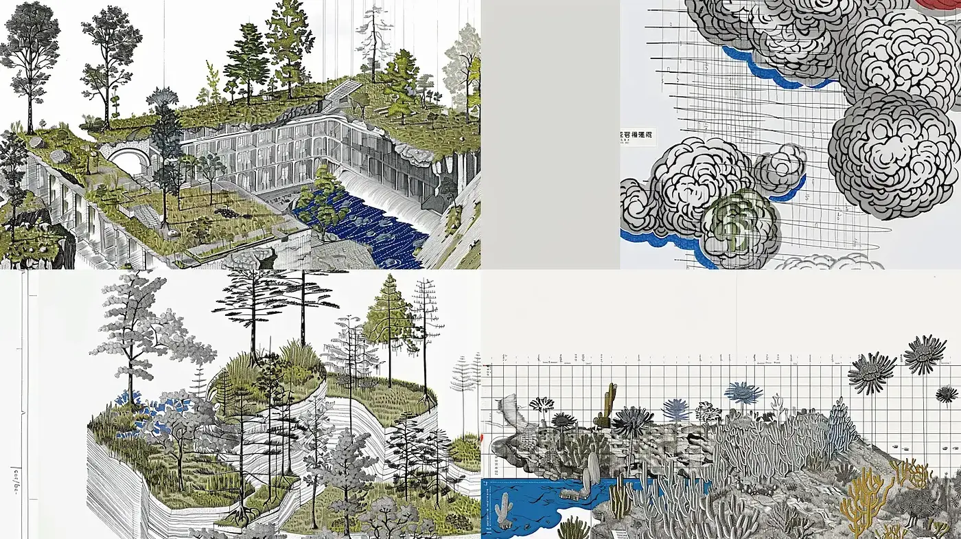 Exploration of Natural Topographies Through a Contemporary Graphic Style - Midjourney sref style
