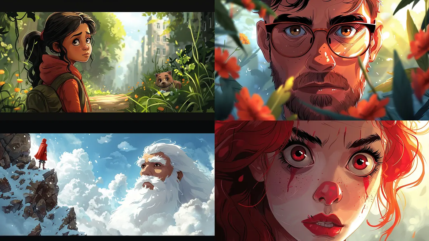 Enigmatic Canvas of Emotive Expressions: A Fusion of Digital Impressionism and Vivid Storytelling - Midjourney sref style