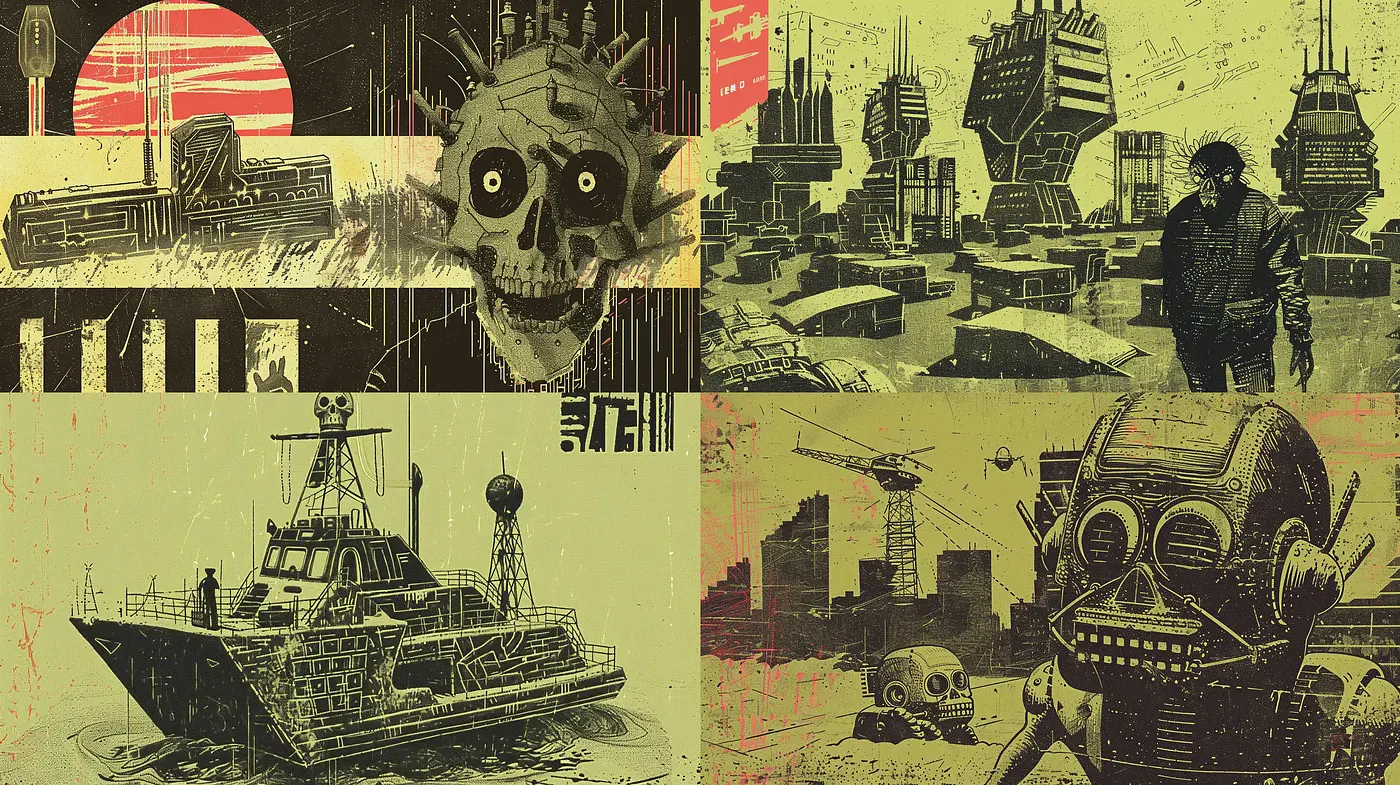 Retro-Futuristic Industrial Melancholia - Midjourney sref style