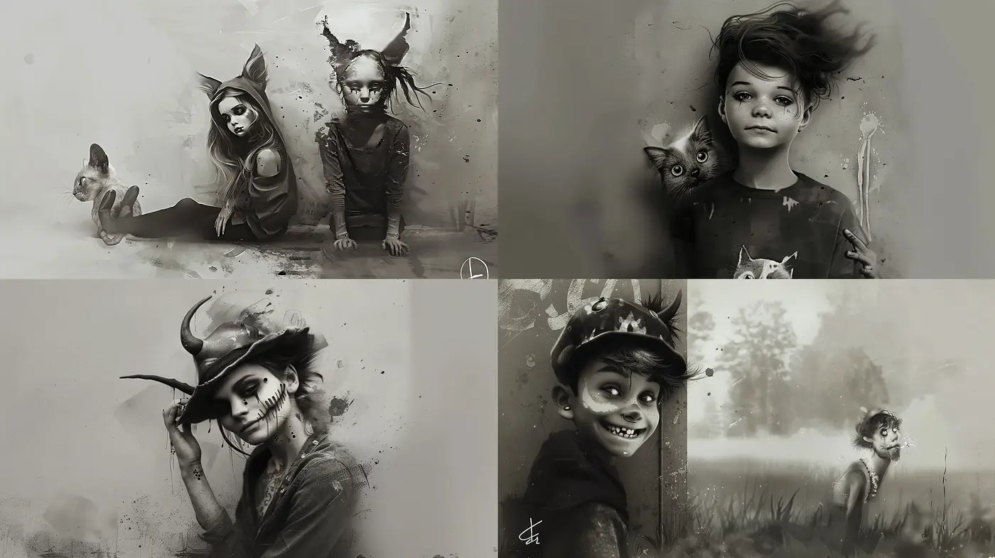 Monochromatic Whispers of Whimsical Gothicism - Midjourney sref style