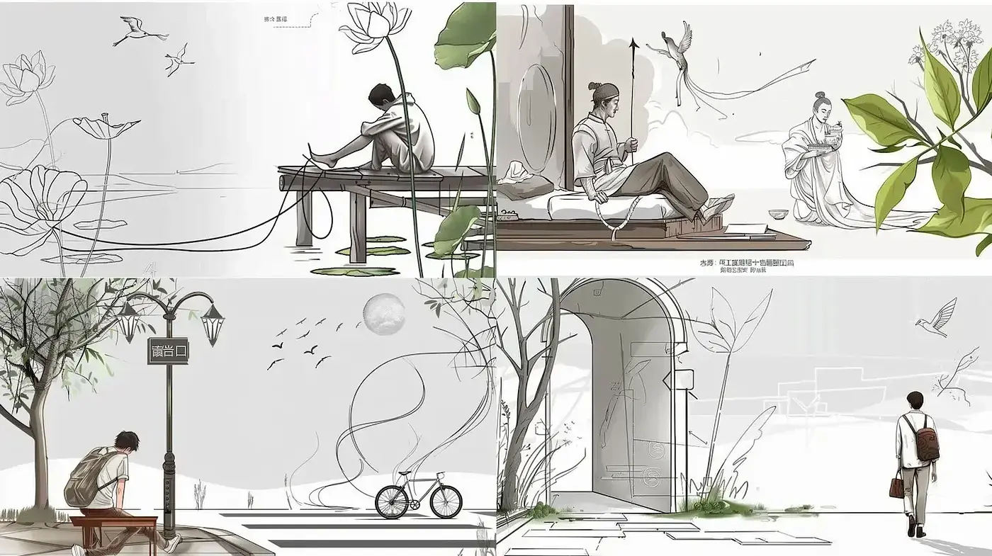 Serene and Minimalist Vibe Influenced by Eastern Aesthetics - Midjourney sref style