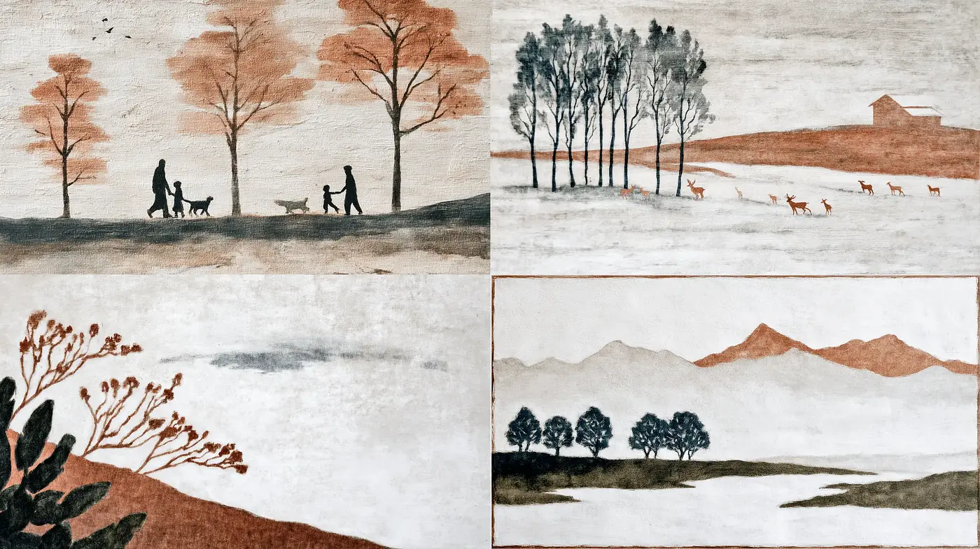 Rustic Landscape Scenes with a Minimalist Aesthetic - Midjourney sref style