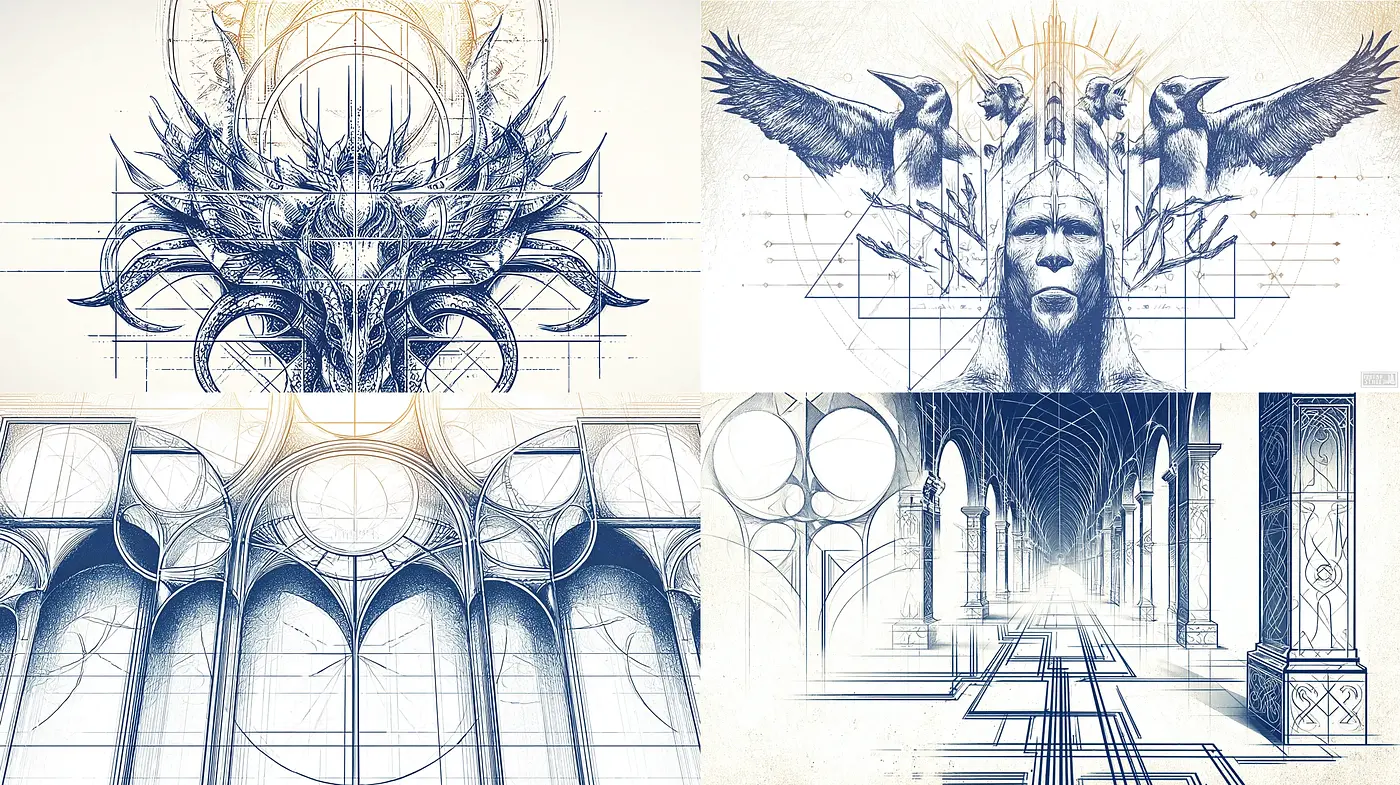 Intricately Structured Illustrations with a Mystical Feel - Midjourney sref style