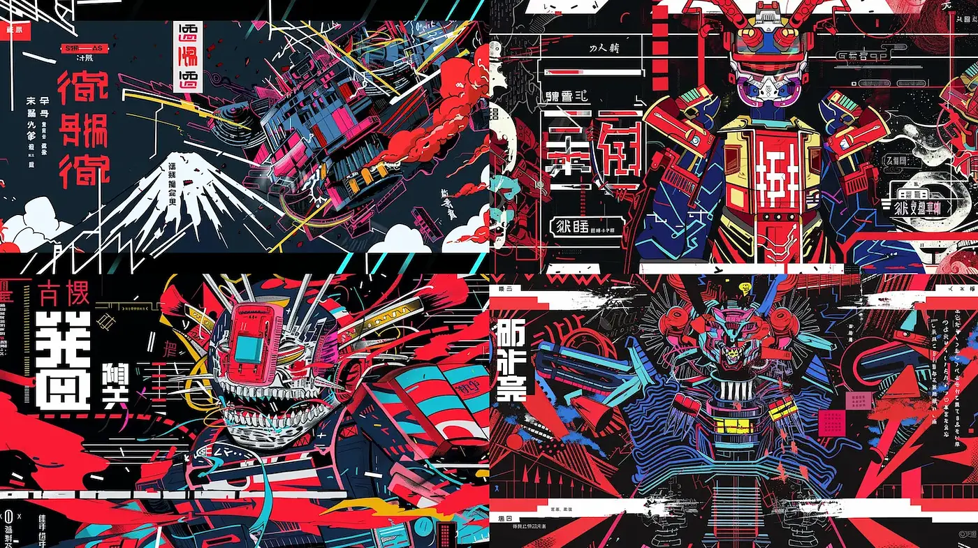 Vibrant Contemporary Cyberpunk Aesthetics with Japanese Influences - Midjourney sref style