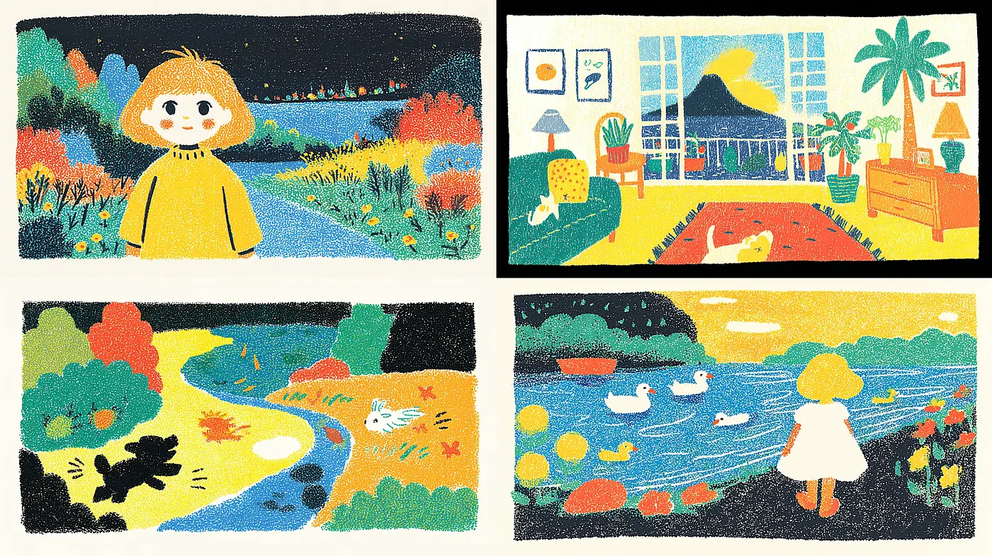 Whimsical and Vibrant Illustrations with a Nostalgic Essence - Midjourney sref style