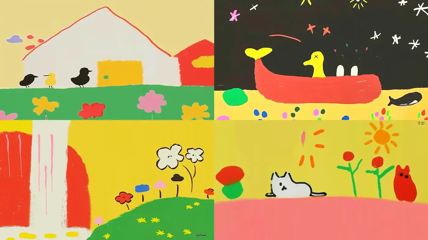 Vibrant Childlike Aesthetic with Playful Themes - Midjourney sref style