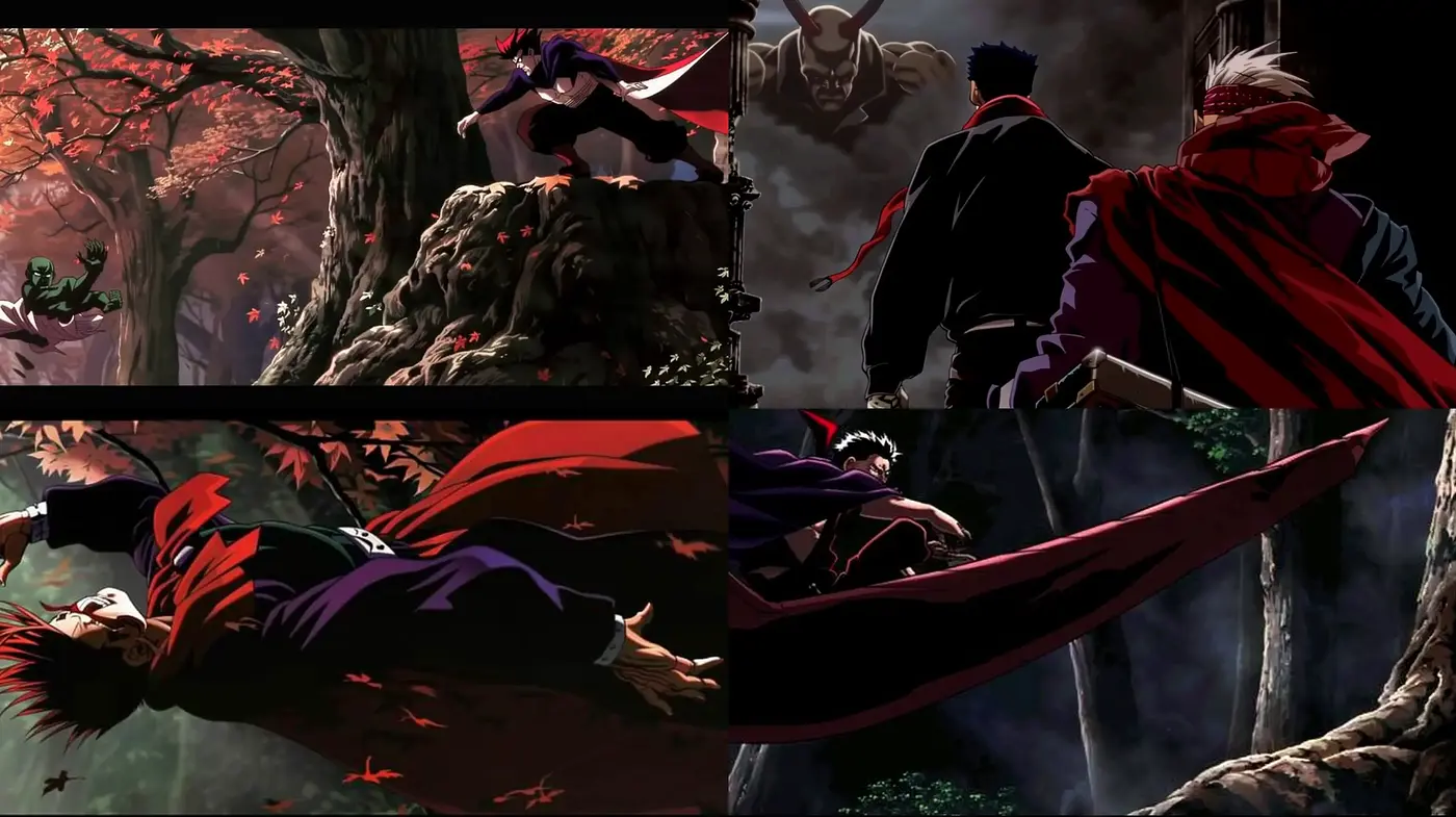 Dynamic Anime-Inspired Action with a Dark, Mysterious Undertone - Midjourney sref style