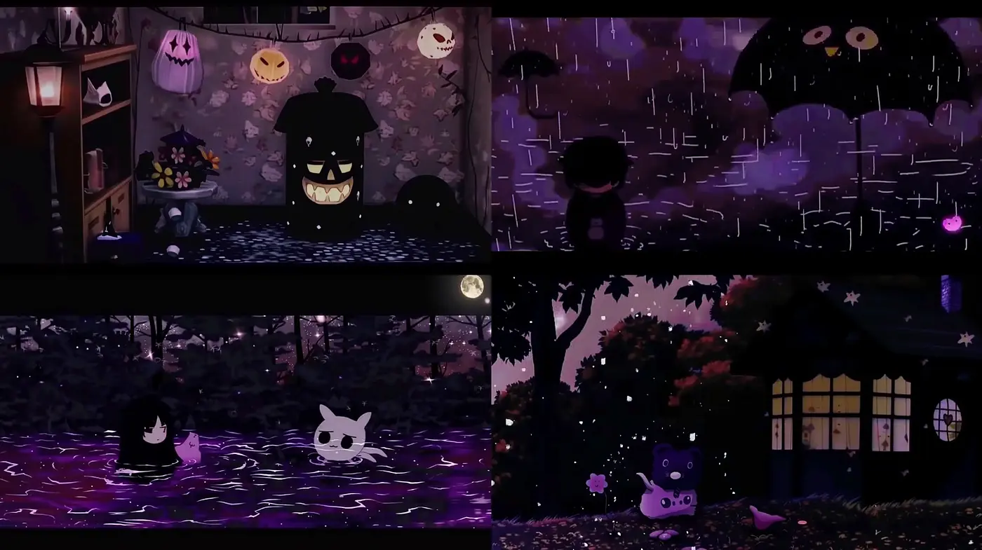Midnight Whimsy: A Fusion of Anime and Halloween Ambiance - Midjourney sref style